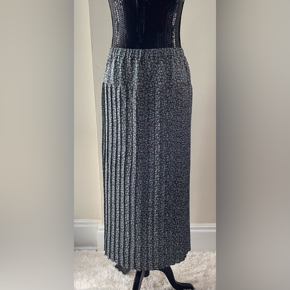 Vintage Blake Elizabeth Blue Floral Cottage Core Pleaded Skirt Size 12